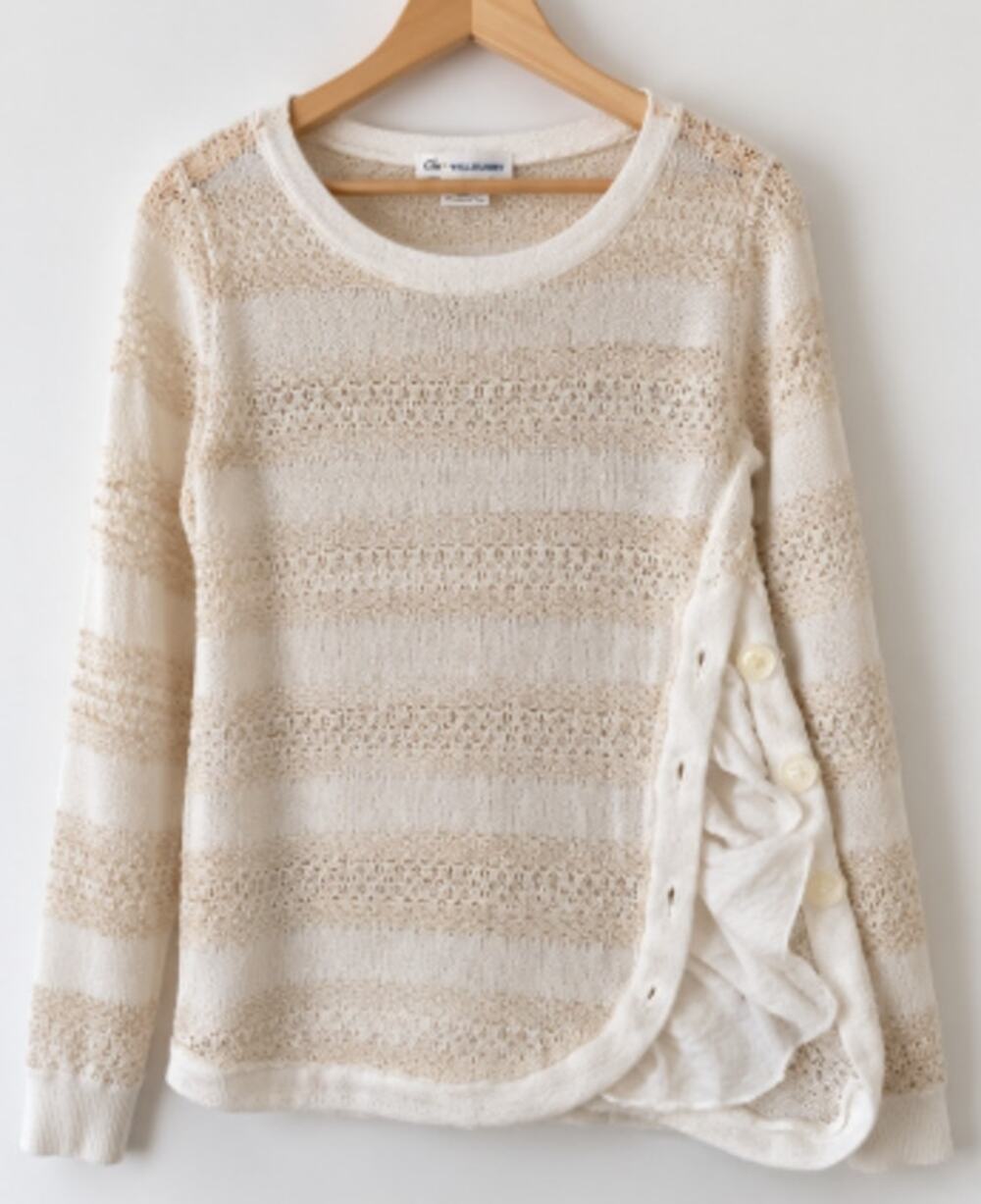 Anthropologie Clu + Willoughby Cream Beige Striped Open Knit Sweater M